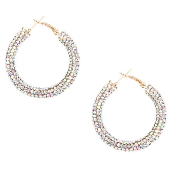 Jewelry - NWT Clear Iridescent Rhinestone Hoop Earrings